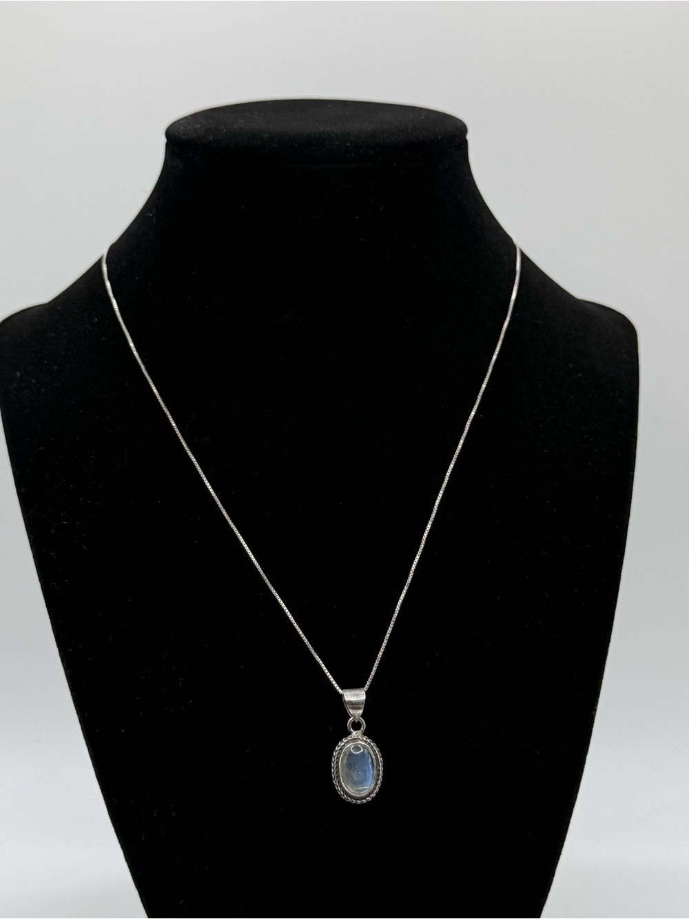 Sterling Silver Blue Moonstone Oval Pendant Necklace